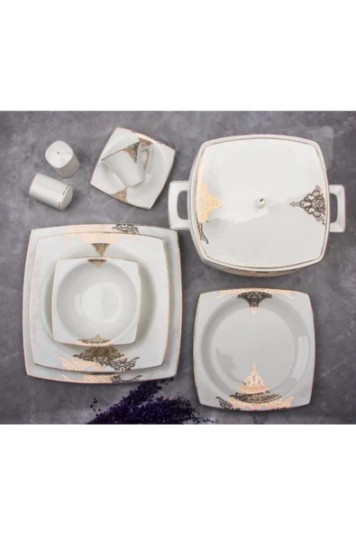 Bone Square Porselen 60 Parça Yemek Takımı - 31023 - 1
