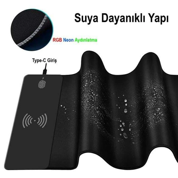 PowerMaster PM-25115 XL RGB Gaming Mouse Pad Wireless Telefon Şarj Destekli 14 Modlu - Resim 5