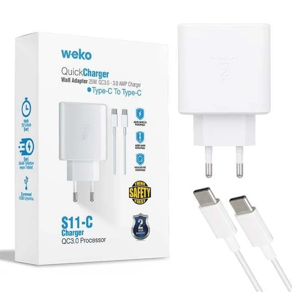 Weko WK-21440 S11-C 25 Watt Telefon Şarj Başlık Adaptörü + Type-C To Type-C Kablo ürün görseli 1