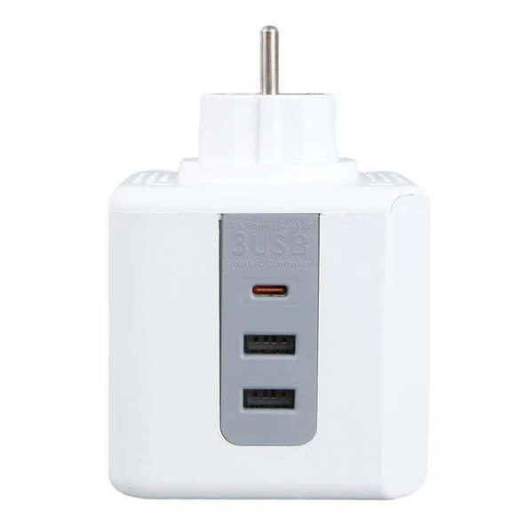 VEA VE-23089 2x USB 1x Type-C 3'lü Çocuk Ve Termal Korumalı Grup Priz - Resim 2