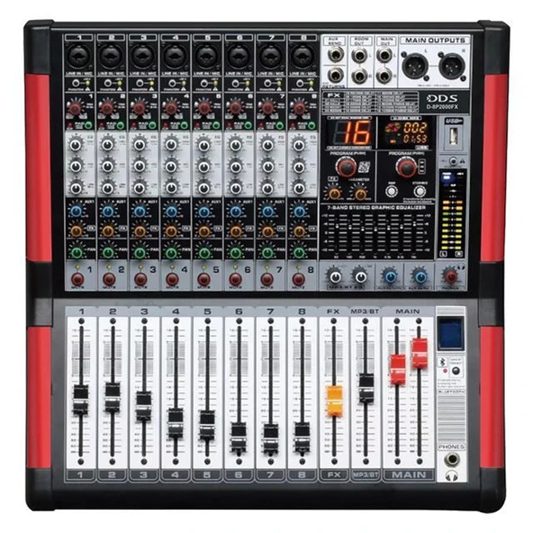 DDS D-8P2000 FX USB-SD-Bluetooth Destekli 2x1000 Watt 8 Kanal Power Mixer