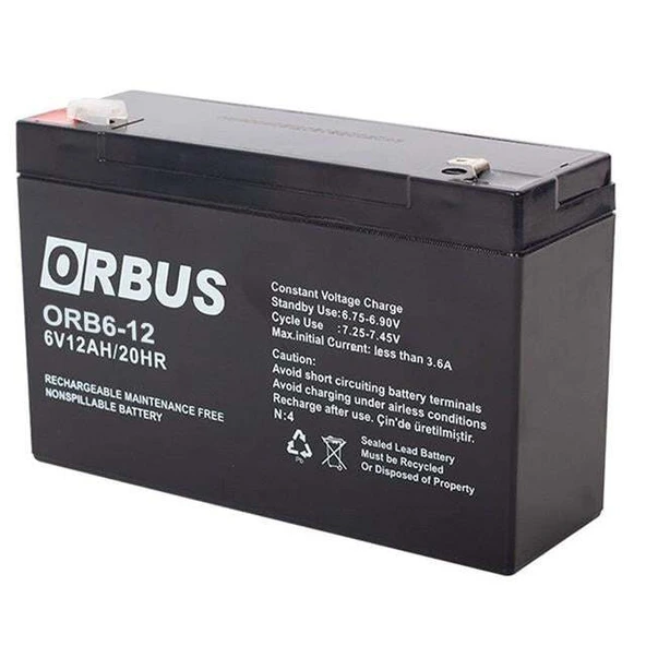 Orbus 6 Volt 12 Amper Kuru Akü ORB6-12 (150x50x94 Mm) ürün görseli 1