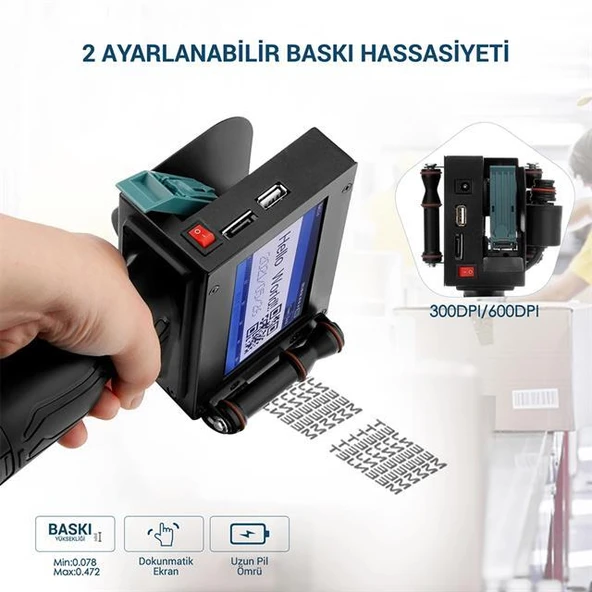 Powermaster PM-10878 4.3'' Dokunmatik Ekranlı Şarjlı Endüstriyel El Tipi Portatif Mürekkep Yazıcı - 2