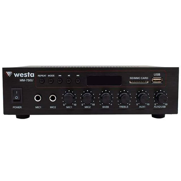 Westa WM-750U 80 Watt 100V-70V Mini 4-16 Ohm USB-SD-Bluetooth 2 Mikrofon Girişli Trafolu Anfi - Resim 2