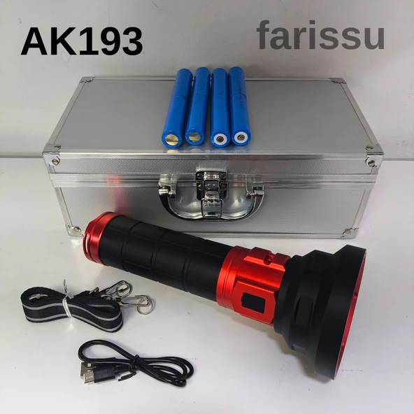 AK193 100W 5000-7000 Lümen Şarjlı Full Metal El Feneri – 16000 mAh Pil Kapasiteli, Metal Çantalı - 2