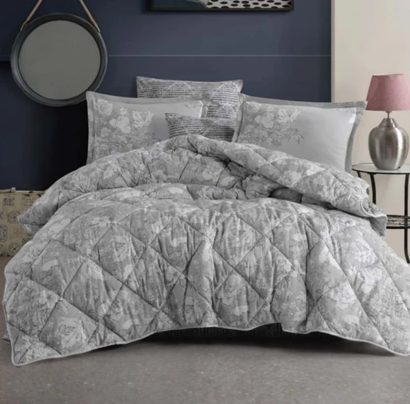 Clasy %100 Pamuk Ranforce Çift Kişilik Silikon Yorgan 195 x 215 Destin v1 Gri ürün görseli