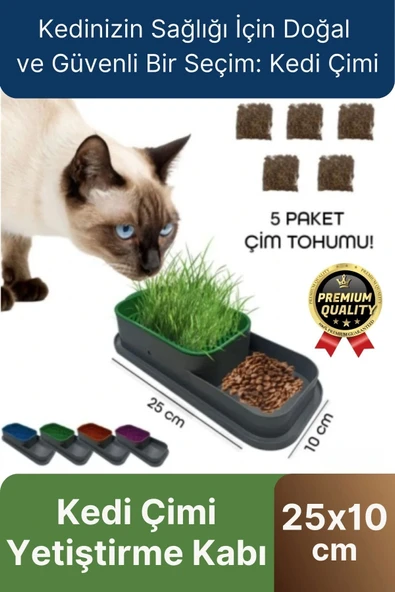 Premium Seri Hidroponik Topraksız Doğal 5 Adet Tohum Hediyeli Kedi Çimi Yetiştirme Kabı 25 x 10 cm - 1