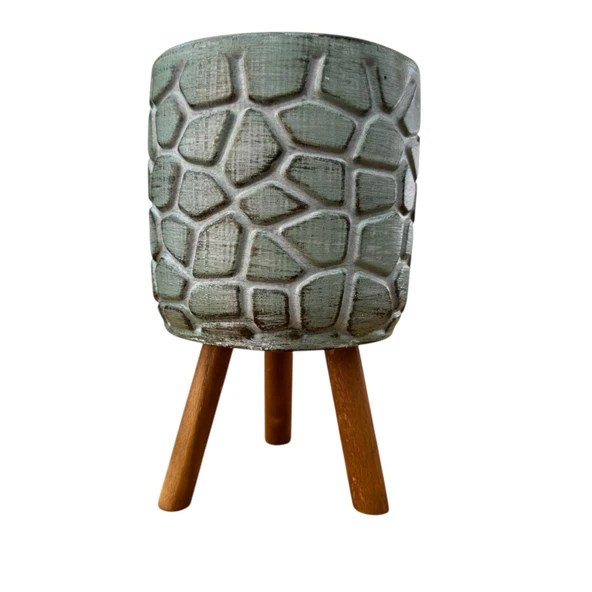 Bitki Tasarımı Ev dekorasyon Yeşil Eskitme Taş Desen Beton Saksı Ayaklı Çiçeklik Saksılık - Resim 3