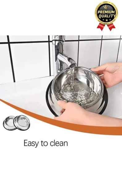 Premium Uzun Ömürlü Sağlam Kaymaz Kauçuk Taban Paslanmaz Çelik Metal Kedi Köpek Mama Su Kabı 34 cm - 5