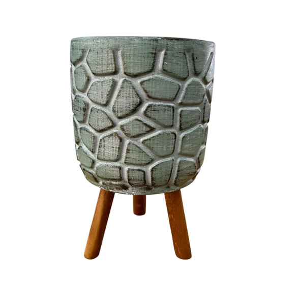 Bitki Tasarımı Ev dekorasyon Yeşil Eskitme Taş Desen Beton Saksı Ayaklı Çiçeklik Saksılık - Resim 4