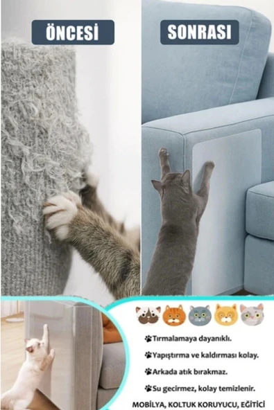Dayanıklı Kolay Uygulanabilir Yapıştırılabilir Eşya Mobilya Koruyucu Kedi Tırmalama Matı 100 x 30 cm - 4