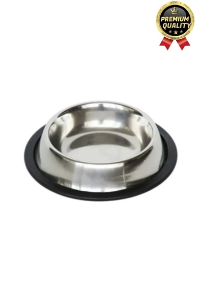 Premium Uzun Ömürlü Sağlam Kaymaz Kauçuk Taban Paslanmaz Çelik Metal Kedi Köpek Mama Su Kabı 34 cm - 2