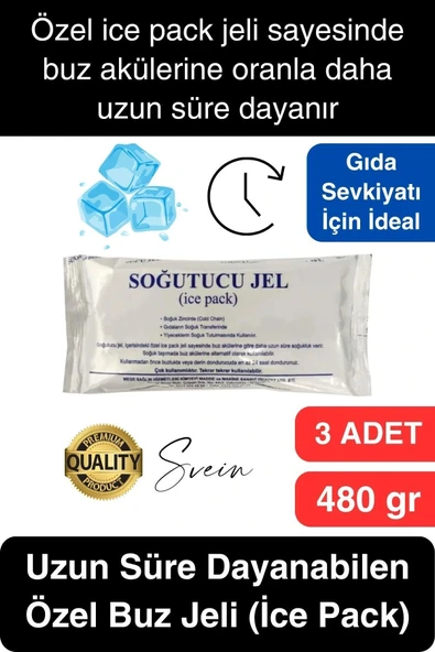 3 Adet 480 gr Soğutucu Jel Poşet Buz Aküsü Yolculuk Seyahat Yiyecek İçin Uygun Uzun Süre Dayanım - 1