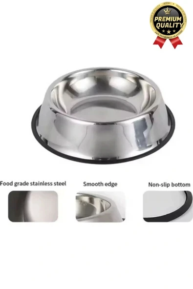Premium Uzun Ömürlü Sağlam Kaymaz Kauçuk Taban Paslanmaz Çelik Metal Kedi Köpek Mama Su Kabı 26 Cm - 7