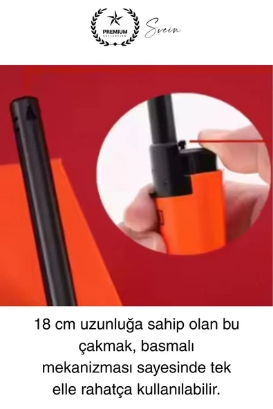 Premium 18 cm Basmalı Uzun Mutfak Çakmağı Gazlı Doldurulabilir Mum Mangal Kamp İçin Normal Alev - 3