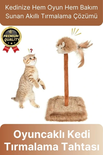 Özel Üretim Dayanıklı Eğlenceli 14x14 cm En 26 cm Yükseklik Sesli Oyuncaklı Kedi Tırmalama Tahtası - 1