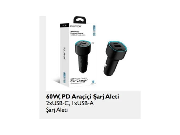 Fc18 60w Pd Süper Hızlı Şarj Araç Içi Çakmaklık Şarj Aleti 2x Type-c 60w Pd 1x Usb3.0 18w - 1