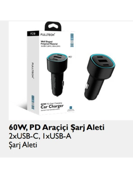 Fc18 60w Pd Süper Hızlı Şarj Araç Içi Çakmaklık Şarj Aleti 2x Type-c 60w Pd 1x Usb3.0 18w - 2