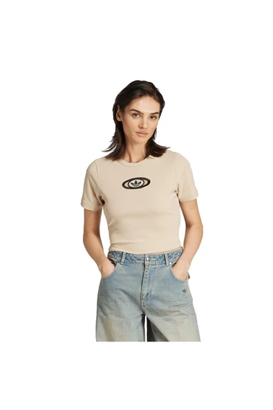 adidas Kadın Bej T-shirt CUT OUT RIB TEE KC8803 - 2