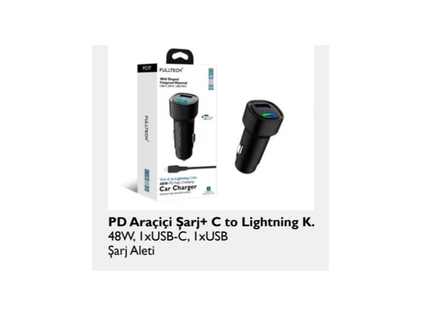 FC 17 48 W araç Şarj Başlığı 48w sarj C lihgtining 1xusb C , 1 USB - Resim 2