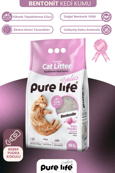 PURELİFE PLUS BEBEK PUDRALI KEDİ KUMU 10 LT