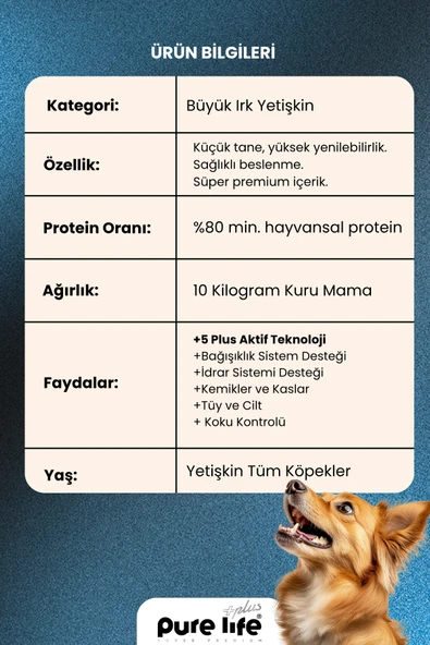 PURELİFE PLUS KUZULU BÜYÜK IRK YETİŞKİN KÖPEK MAMASI 10KG - 6