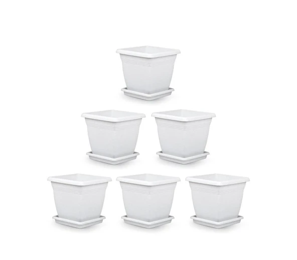 Omnipazar SO-VK01 Villa Kare Tabaklı Saksı Takımı 4.6 lt Kirli Beyaz 6 Adet ürün görseli