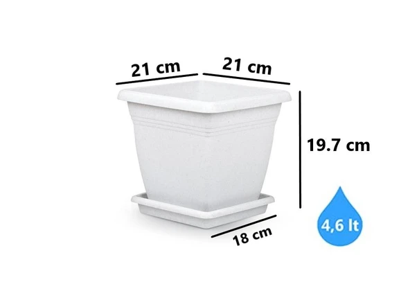 Omnipazar SO-VK01 Villa Kare Tabaklı Saksı Takımı 4.6 lt Kirli Beyaz 6 Adet - Resim 2