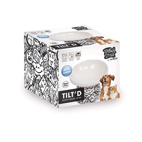 M-Pets Urban Style Seramik Kedi Mama ve Su Kabı Siyah Beyaz 150 Ml 10,5x10,6x8 Cm ürün görseli