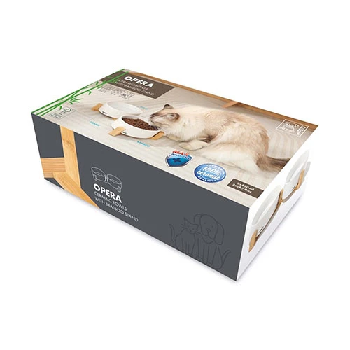 M-Pets Opera Bamboo Standlı Seramik Kedi Mama Kabı Beyaz 2x850 Ml ürün görseli