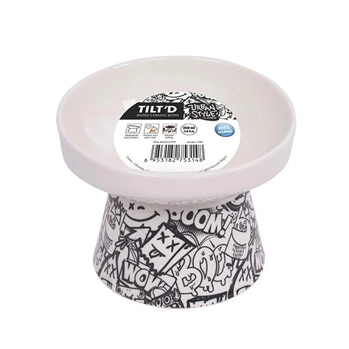 M-Pets Urban Style Seramik Kedi Mama ve Su Kabı Siyah Beyaz 350 Ml 15x14,5x11,5 Cm - Resim 2