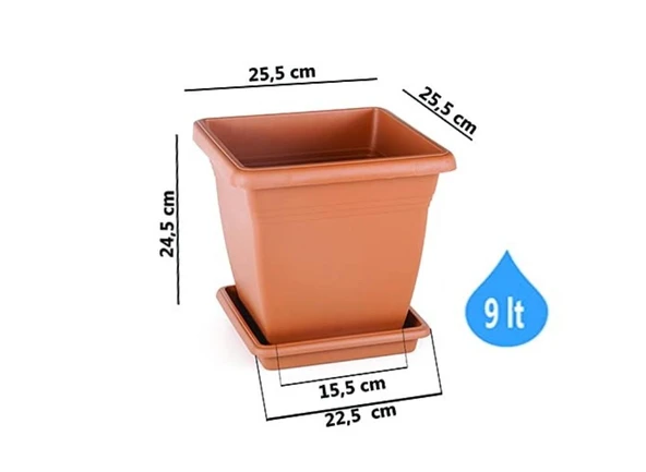 Omnipazar SO-VK02 Villa Kare Tabaklı Saksı Takımı 9 lt Kiremit 6 Adet - Resim 2