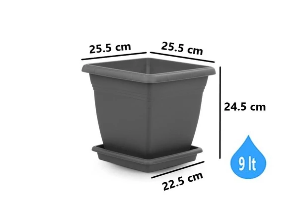 Omnipazar SO-VK02 Villa Kare Tabaklı Saksı Takımı 9 lt Antrasit 6 Adet - Resim 2