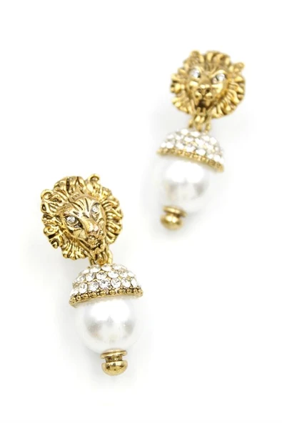 İncili Aslan Küpe - Bronz - Resim 2