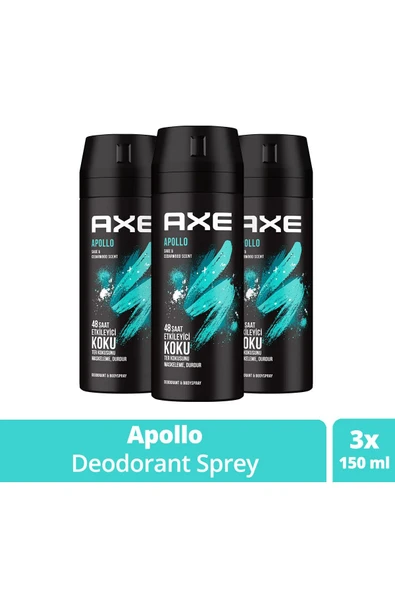 3 Adet Axe Erkek Sprey Deodorant Apollo 48 Saat Etkileyici Koku Vücut Spreyi 150 ml ürün görseli 1