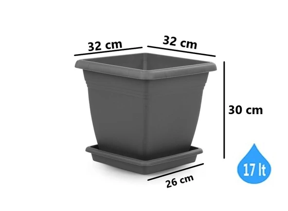 Omnipazar SO-VK03 Villa Kare Tabaklı Saksı 17 lt Antrasit 6 Adet - Resim 2