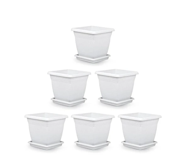 Omnipazar SO-VK03 Villa Kare Tabaklı Saksı Takımı 17 lt Kirli Beyaz 6 Adet