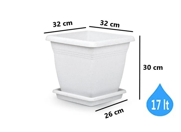 Omnipazar SO-VK03 Villa Kare Tabaklı Saksı Takımı 17 lt Kirli Beyaz 6 Adet - 2