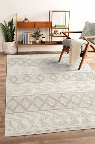 Saten Halı Kesme Oda Halısı 156x300 Tablo TL004A Krem - 2