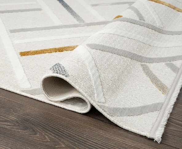 Saten Halı Kesme Salon Halısı 195x350 Tablo TL003A Krem - 2