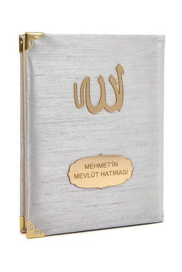 10 ADET - Şantuk Kumaş Kaplı Yasin Kitabı - Çanta Boy - İsme Özel Plakalı - Gri Renk - İslami Hediyeler