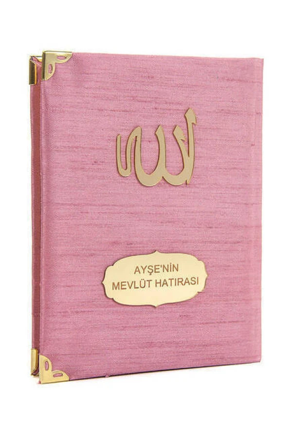 10 ADET - Şantuk Kumaş Kaplı Yasin Kitabı - Çanta Boy - İsme Özel Plakalı - Pembe Renk - İslami Hediyeler