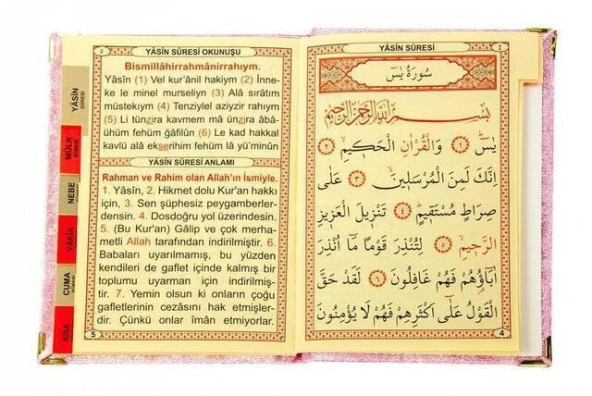 20 ADET - Ekonomik Kadife Kaplı Yasin Kitabı - Çanta Boy - İsim Baskılı Plaka - Pembe - Mevlid Hediyeliği - Resim 3