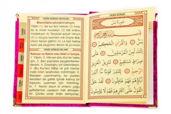 20 ADET - Ekonomik Kadife Kaplı Yasin Kitabı - Çanta Boy - İsim Baskılı Plaka - Fuşya - Mevlid Hediyeliği - Resim 5