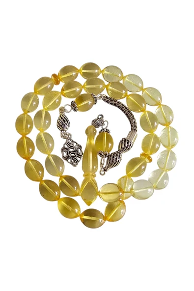 Gümüş Püsküllü  Damla Kehribar Tesbih Lt1275 - Resim 6