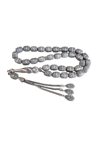 Özel Kutusunda Altın İşçilikli Fizyon Gümüş Tesbih Lt1332 - Resim 4