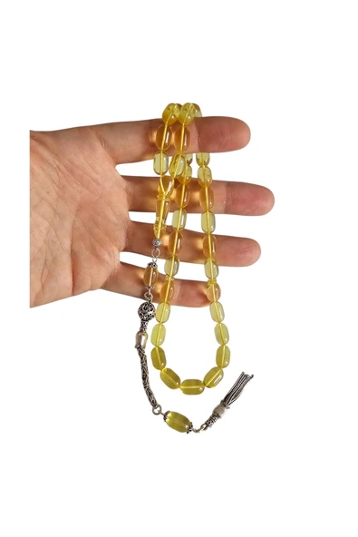 Gümüş Püsküllü Damla Kehribar Tesbih Lt1273