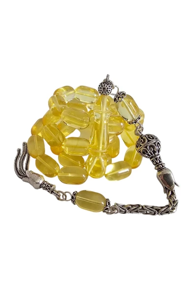 Gümüş Püsküllü Damla Kehribar Tesbih Lt1273 - 6