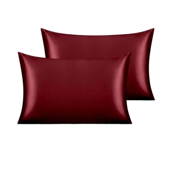 Antibakteriyel Terletmeyen İpek Saten Yastık Kılıfı 2'li 50x70 Bordo - Resim 2