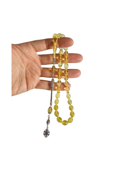 Gümüş Püsküllü  Damla Kehribar Tesbih Lt1275 - Resim 7